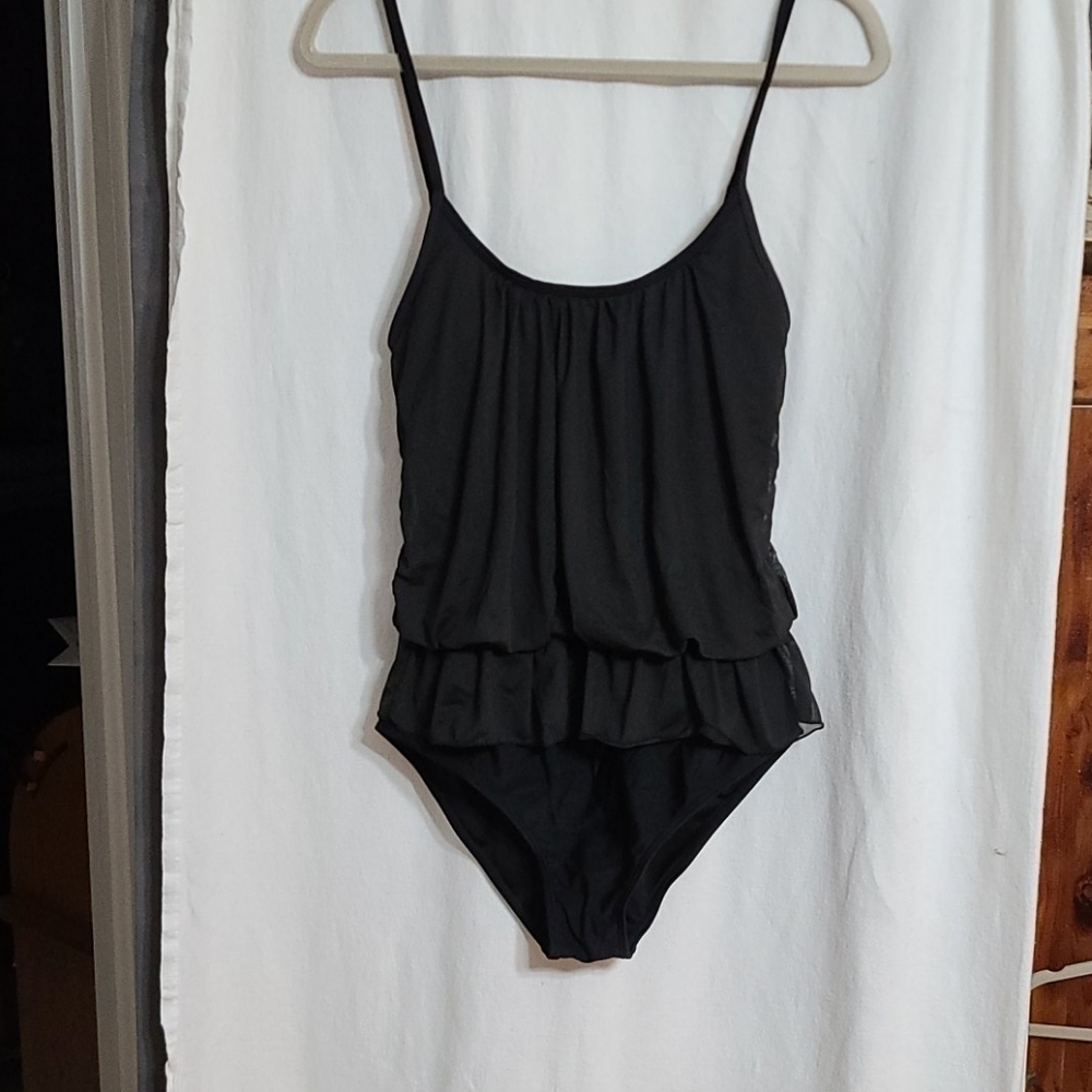 Black blouson layered swimsuit size S